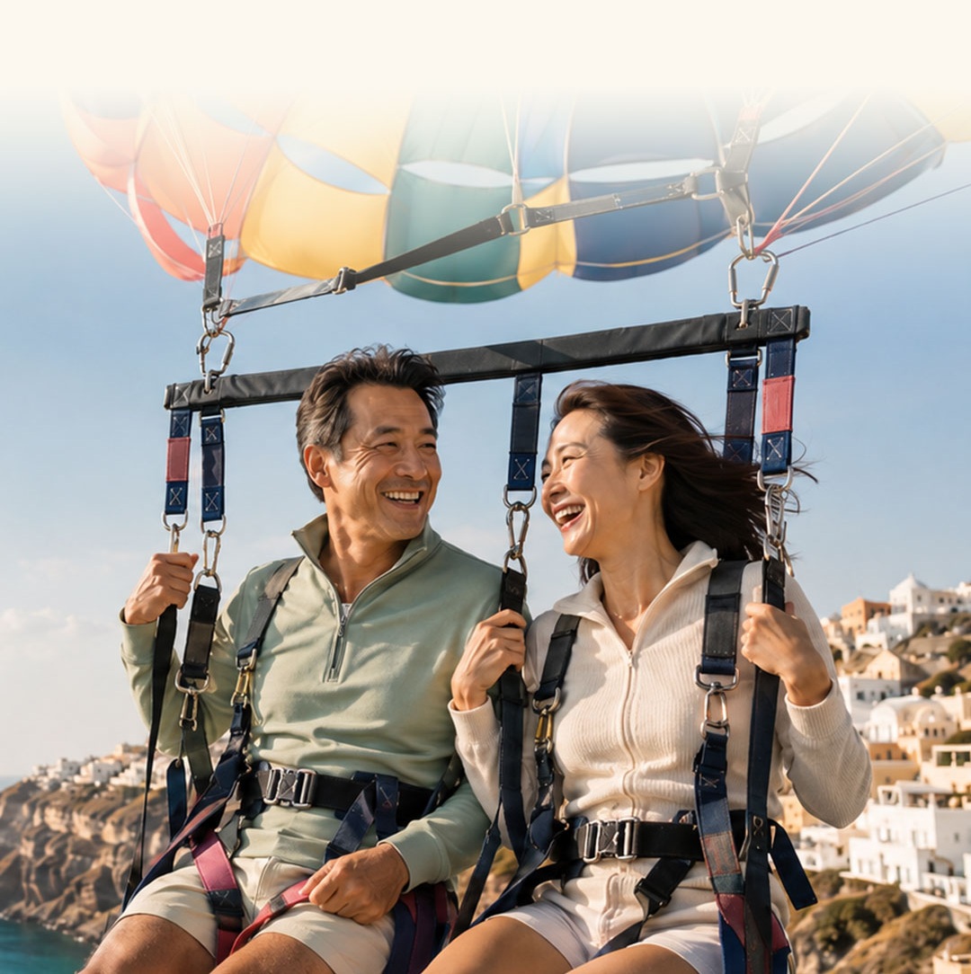 Active adults enjoying a parasailing experience